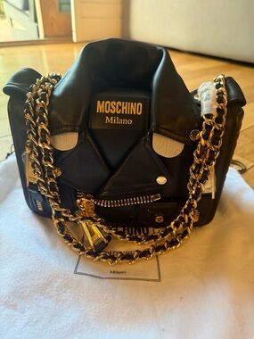 Moschino Black Quilted Shoulder Bag with Gold Chain Detail NEW!